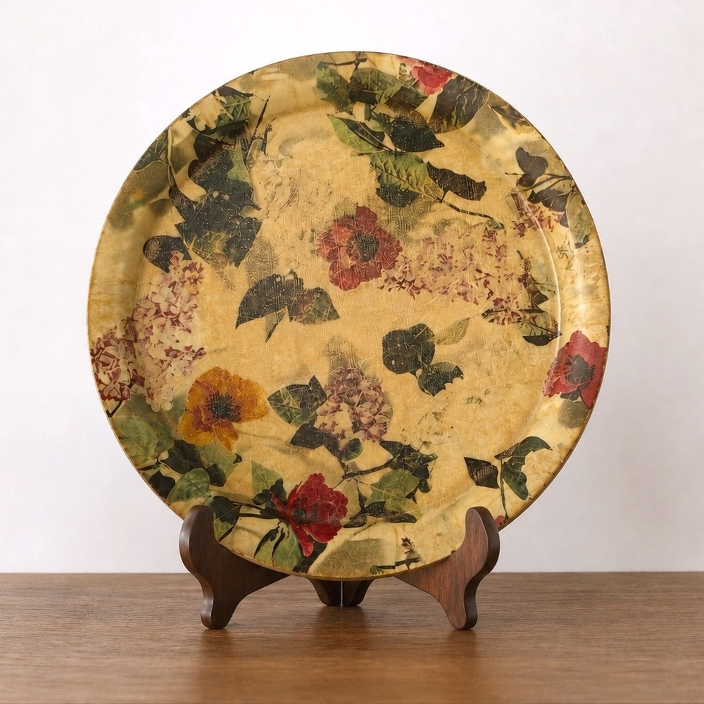 Vintage MCM 50' 60's Manover Fiberglass Serving Tray Floral Made in France 13"
